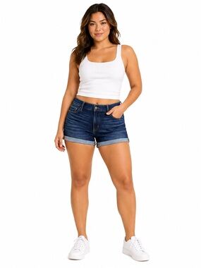 American Eagle Curvy Midi Denim Shorts Size 14 Dark Wash Next Level Stretch